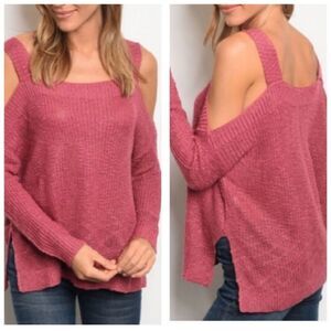Sexy cut-out Shoulder Sweater Rose Color